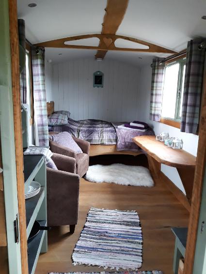 Hidden Hut in the Hills glamping shepherd's hut interior