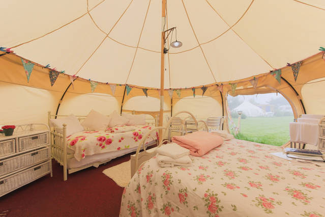Lotus Belle tent glamping interior at Lowarth Glamping, Cornwall