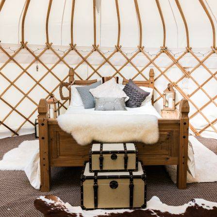 Jubilee Barn yurt glamping interior, holidays in Northamptonshire